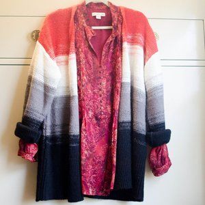 Coldwater Creek Striped Open Alpaca Knit Cardigan Size XL (16)